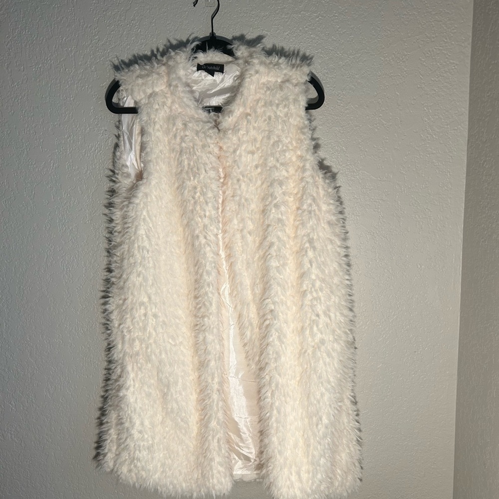 De’ Rotchild White Faux Fur Long Sleeveless Vest Size Large